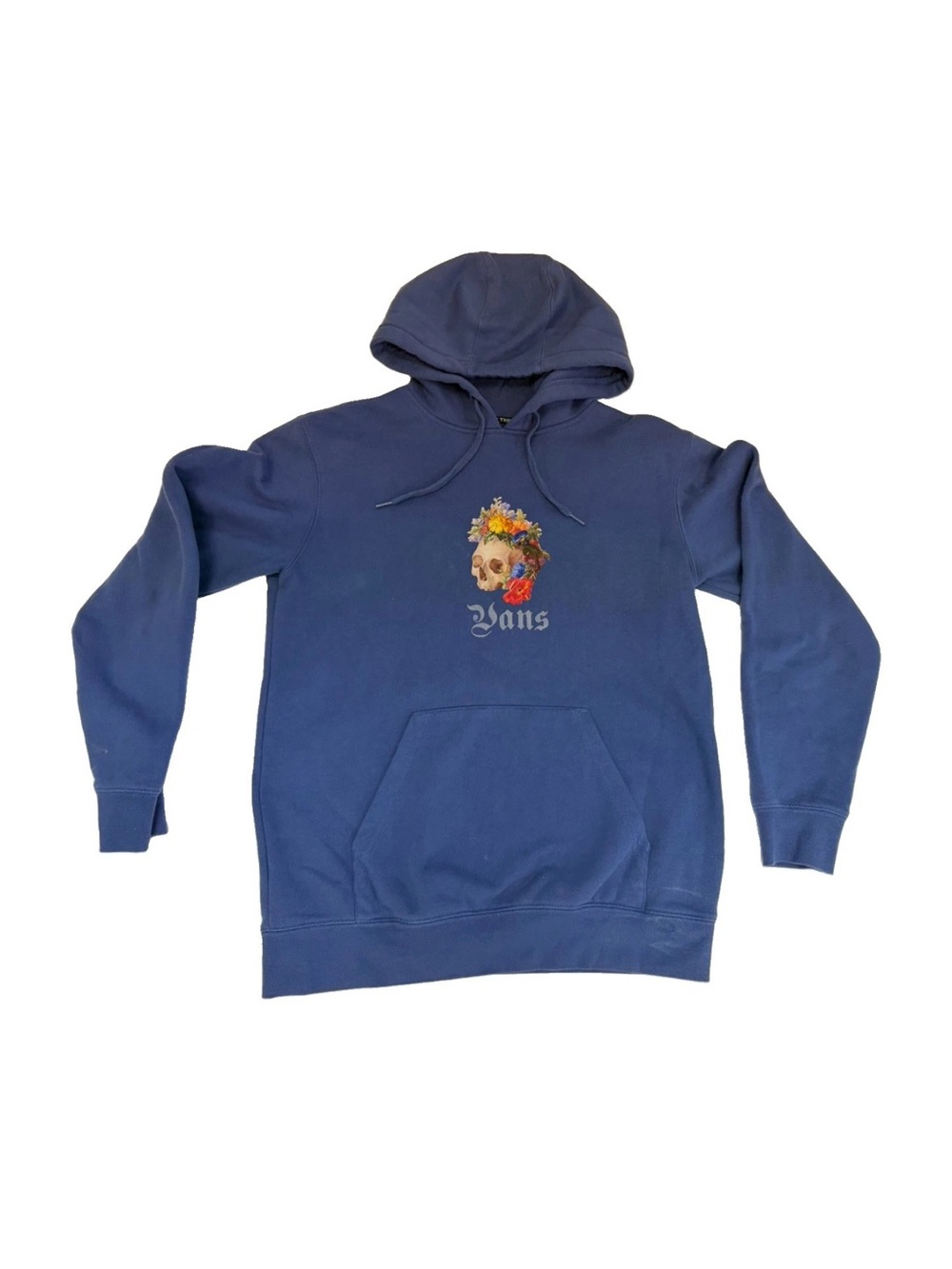VANS Off The Wall Men’s Blue Pullover Hoodie Skull Floral Graphic Size S